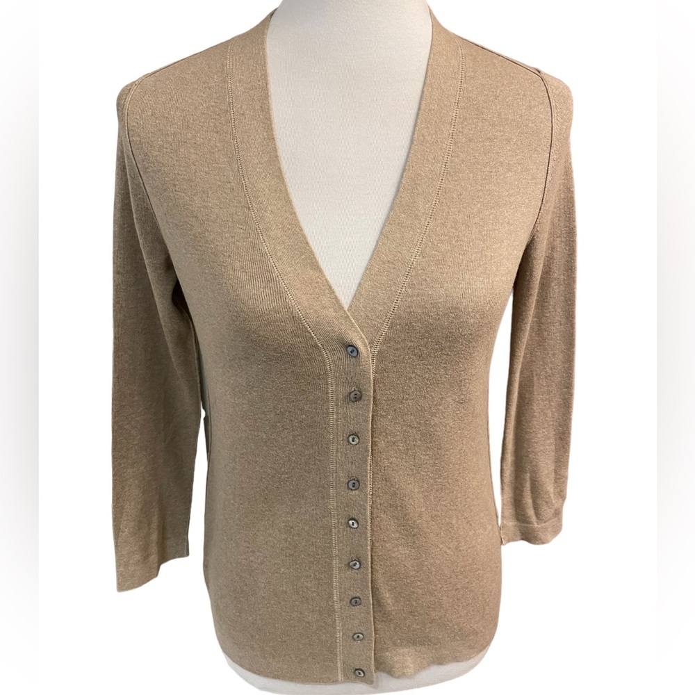 Banana Republic Tan, V-Neck, Button-Down, Long-Sleeve Cardigan Sweater